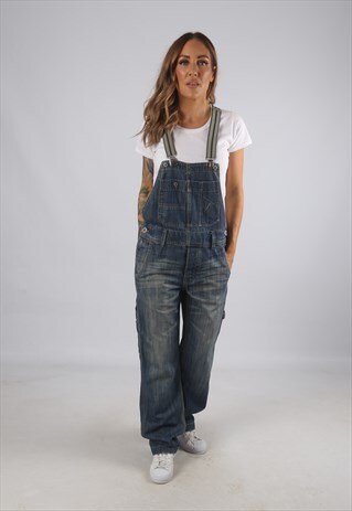 VINTAGE DENIM DUNGAREES BICH REWORKED UK 12 M (J9AR)