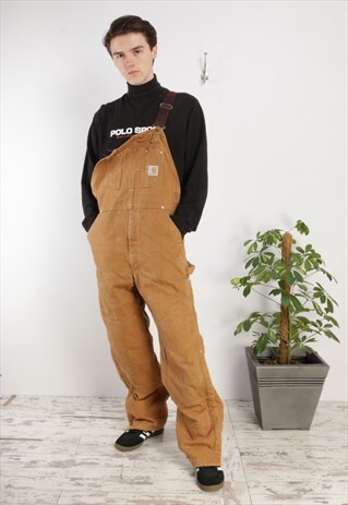 VINTAGE CARHARTT QUILT LINED DUCK DUNGAREES BROWN X92