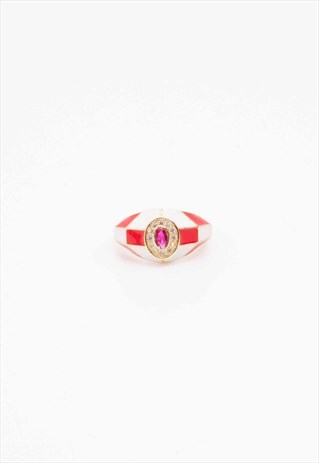 NEW CHECK DIAMANTE PATTERN ADJUSTABLE RING
