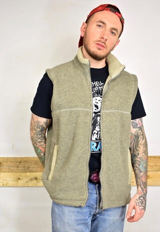 VINTAGE 90S GREY SHEARLING FLEECE GILET JACKET