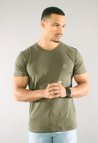 KHAKI T SHIRT - WHITE LOGO