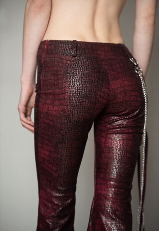 VINTAGE MAROON FAUX SNAKESKIN BELL-BOTTOMS / FLARES