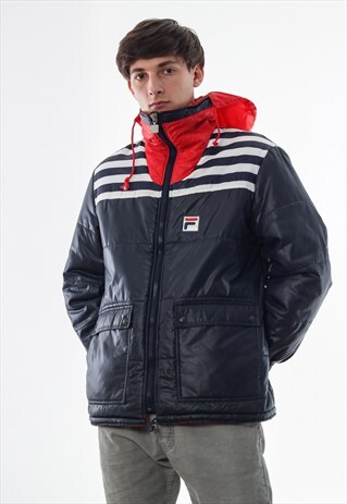 VINTAGE FILA WINTER PUFFER PADDED COAT 90S NAVY BLUE WHITE