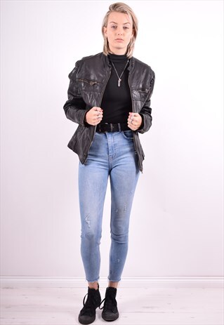 WOMENS VINTAGE FAUX LEATHER JACKET XL BLACK 90'S