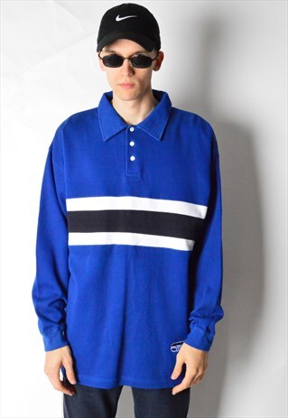 VINTAGE 90S BLUE LONG SLEEVE POLO SHIRT
