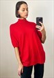 RED HIGH NECK SHORT SLEEVE OVERSIZED WOOL SWEATER