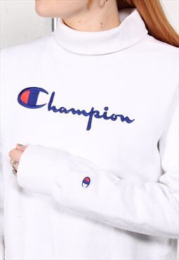 Vintage Champion Sweatshirt in White High Neck Jumper XL