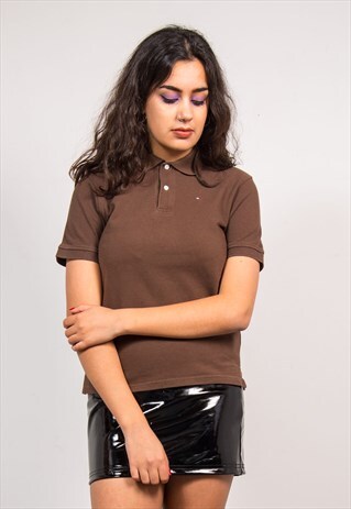 VINTAGE 90'S BROWN TOMMY HILFIGER POLO T-SHIRT