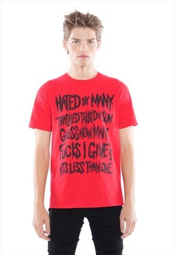 Short sleeve crew neck tee  "fuxgivin" in high risk red