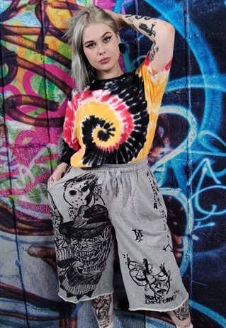 JASON & FREDDY PRINT SPORT SHORTS HORROR FILM EMOJI OVERALLS