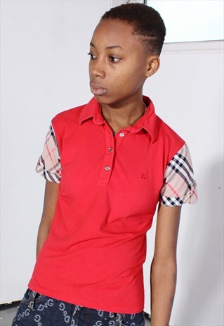 VINTAGE BURBERRY RED POLO STYLE TOP