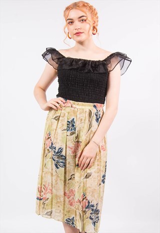 VINTAGE 90'S PLEATED FLORAL MIDI SKIRT