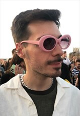 Retro Oval shaped Sunglasses in Pink with Light Smoke lens
