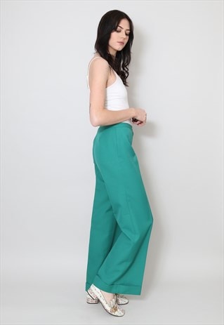 70'S VINTAGE LADIES GREEN FLARED BELL BOTTOM TROUSERS