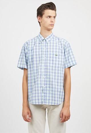 VINTAGE BLUE LACOSTE CHECKERED SHORT SLEEVE SHIRT
