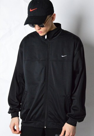 VINTAGE 90S BLACK MINIMALIST EMBROIDERED NIKE TRACK JACKET