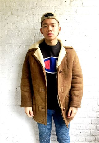 SHEARLING/SHEEPSKIN COAT WITH FLEECE LINING (1990'S/BROWN)