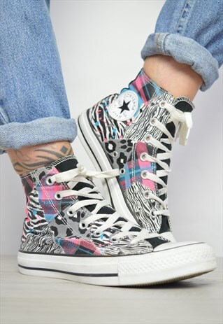 90S CONVERSE BLACK & WHITE COLOURFUL ABSTRACT PRINT HI-TOPS