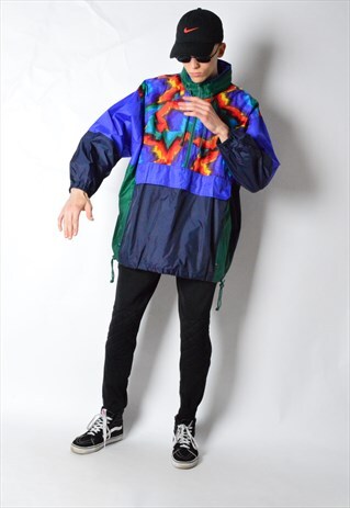 VINTAGE 90S COLOURFUL ABSTRACT FESTIVAL RAIN COAT