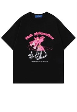 Pink panther t-shirt skeleton print tee grunge cartoon top 