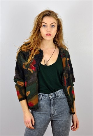 VINTAGE 1990'S ABSTRACT PATTERN MOHAIR BLEND CARDY