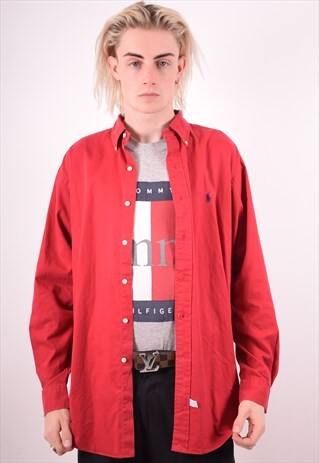 POLO RALPH LAUREN MENS VINTAGE SHIRT MEDIUM RED 90S