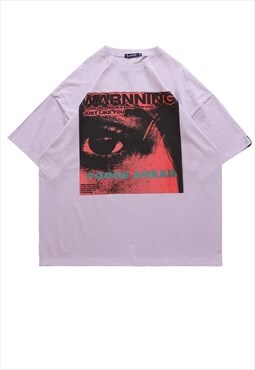Grunge t-shirt eye print tee punk poster top in cream