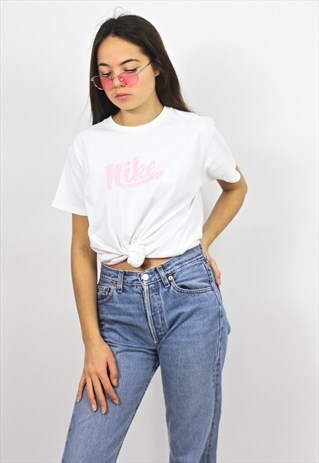 90'S RETRO WHITE AND PINK SPELL-OUT T-SHIRT