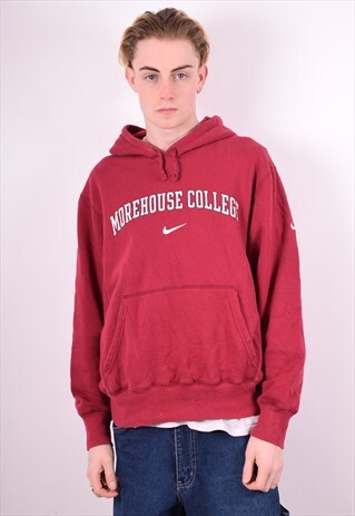 NIKE MENS VINTAGE HOODIE JUMPER MEDIUM MAROON 90'S