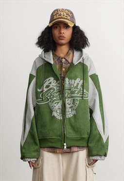 Velvet sports jacket baseball bomber contrast coat in green