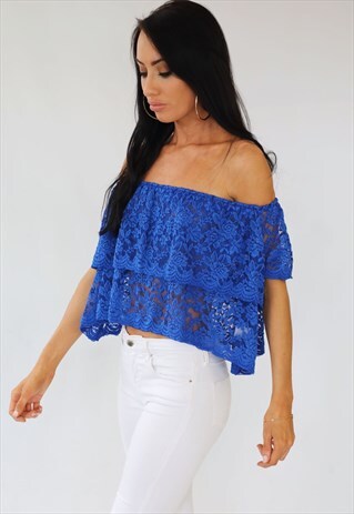 BLUE LACE OFF THE SHOULDER SUMMER TOP