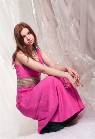 VINTAGE REVIVAL EVENING DRESS 70S GOLDEN PINK PROM MAXI