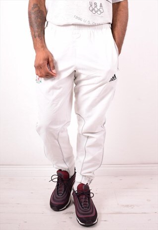 ADIDAS MENS VINTAGE TRACKSUIT TROUSERS MEDIUM WHITE 90S
