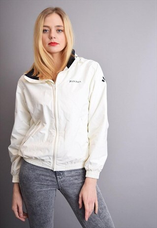 90'S WHITE SPORTS ATHLEISURE DESIGNER BOMBER JACKET