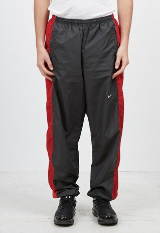 VINTAGE RETRO GREY RED NIKE TRACK BOTTOMS JOGGERS