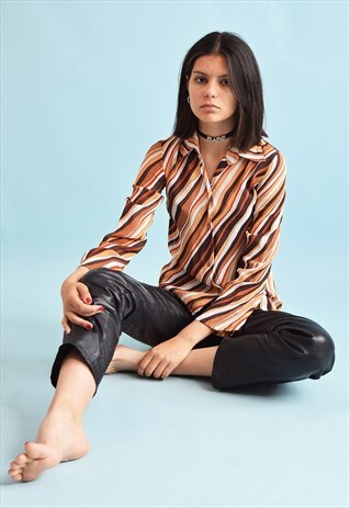 90'S GOES 70'S RETRO STRIPED PETITE SHEER BLOUSE TOP