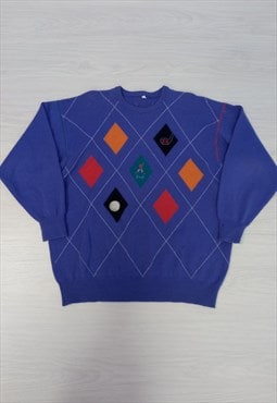 80's Vintage Jumper Purple Argyle Knitwear