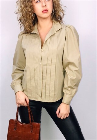 VINTAGE KHAKI PLEATED 80S SHIRT