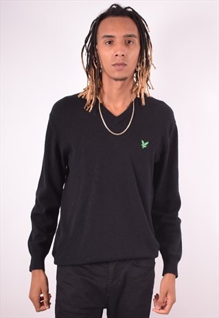 LYLE & SCOTT MENS VINTAGE JUMPER SWEATER MEDIUM BLACK 90S