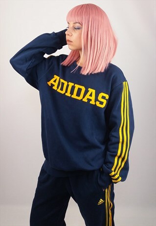 VINTAGE 90'S UNISEX ADIDAS TRACKSUIT SWEATSHIRT BLUE YELLOW