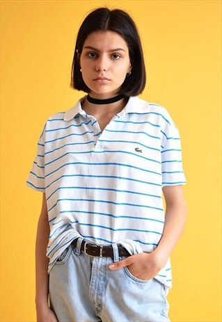 90'S RETRO ATHLEISURE STRIPED LACOSTE POLO T-SHIRT TOP
