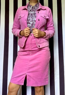Vintage 70s purple co-ord velvet denim jacket & skirt, UK14 