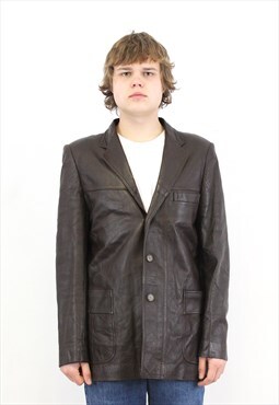EU 52 Leather UK 42 US Jacket Over Coat Button Up Blazer Top