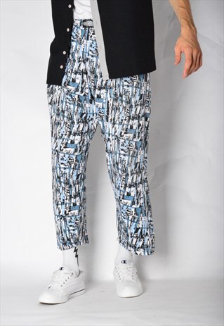 VINTAGE 90S BLUE WHITE ABSTRACT PANTS