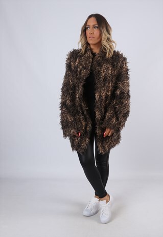 FAUX FUR COAT JACKET VINTAGE UK 14 (EA9J)