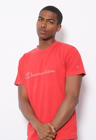 VINTAGE CHAMPION BIG SPELL OUT LOGO T-SHIRT RED