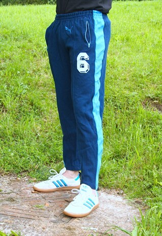 VINTAGE 80S PUMA SLIM FIT JOGGERS - 30 WAIST - NAVY BLUE