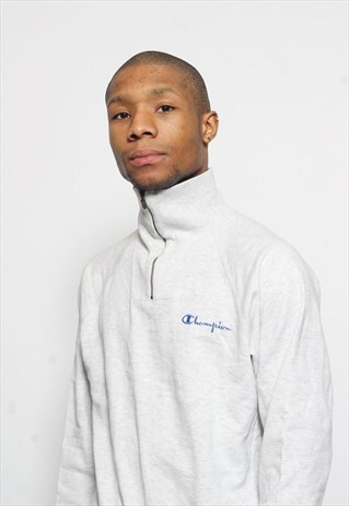 VINTAGE CHAMPION 1/4 ZIP LOGO SWEATSHIRT GREY