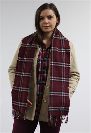 VINTAGE LAMBSWOOL CHECKED SCARF MAROON-AS158