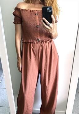Peasant Brown Wide Leg Jumpsuit